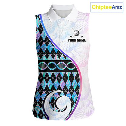 Custom Holograpic Argyle Pattern Women Sleeveless Golf Polo Shirt Team Golf Gifts NNT300