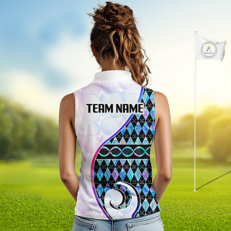 Custom Holograpic Argyle Pattern Women Sleeveless Golf Polo Shirt Team Golf Gifts NNT300