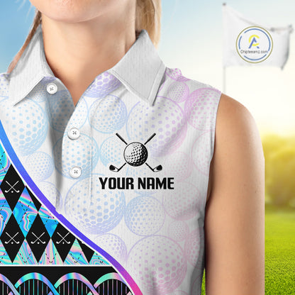 Custom Holograpic Argyle Pattern Women Sleeveless Golf Polo Shirt Team Golf Gifts NNT300