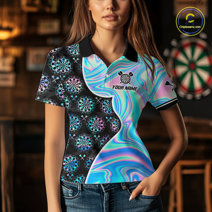 Holograpic Dartboard Pattern Custom Darts Shirt for Women Darts Team Jerseys Dartboard Shirt NNT301