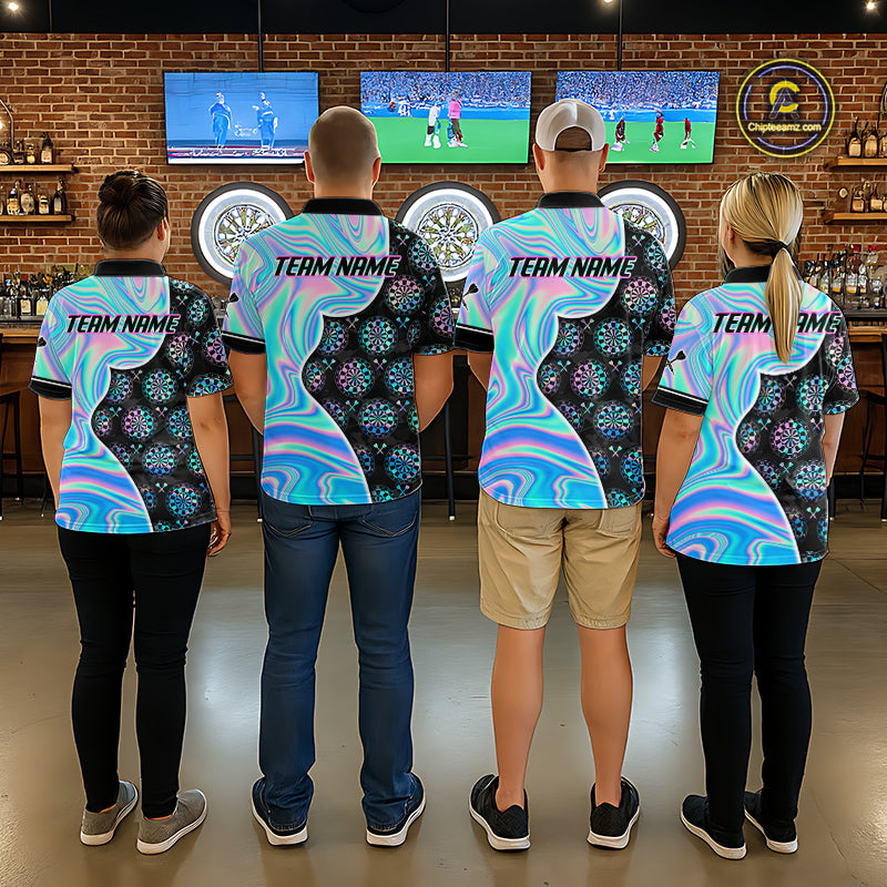 Holograpic Dartboard Pattern Custom Darts Shirt for Men Darts Team Jerseys Dartboard Shirt NNT301