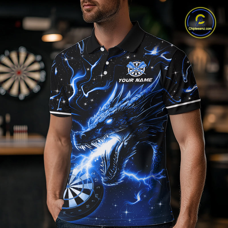 Blue Flame Dragon Dartboard Custom Dart Shirts for Men Dart Team Jerseys Polo & 1/4 Zip NNT370