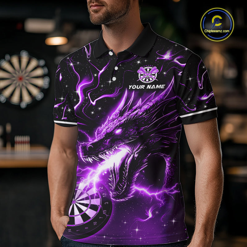 Purple Flame Dragon Dartboard Custom Dart Shirts for Men Dart Team Jerseys Polo & 1/4 Zip NNT370
