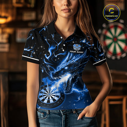 Blue Flame Dragon Dartboard Custom Dart Shirts for Women Dart Team Jerseys Polo & 1/4 Zip NNT370