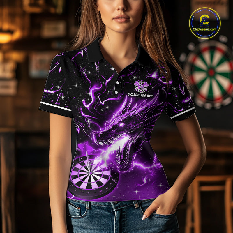 Purple Flame Dragon Dartboard Custom Dart Shirts for Women Dart Team Jerseys Polo & 1/4 Zip NNT370