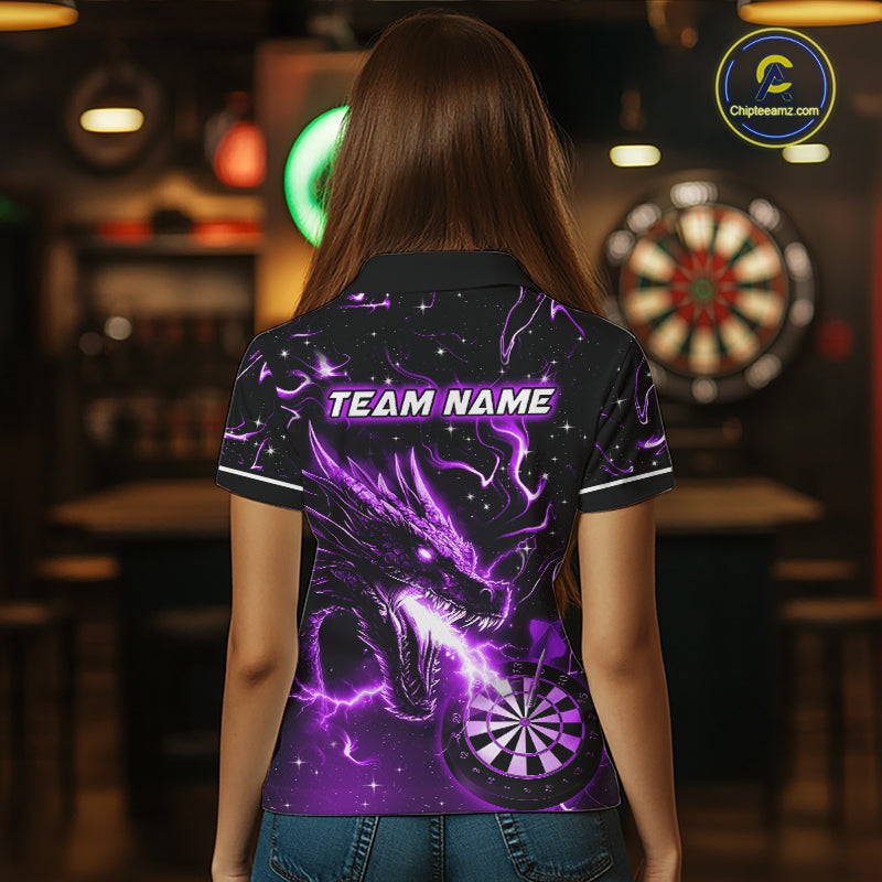 Purple Flame Dragon Dartboard Custom Dart Shirts for Women Dart Team Jerseys Polo & 1/4 Zip NNT370