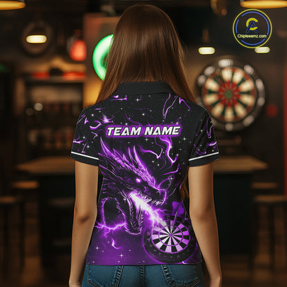 Purple Flame Dragon Dartboard Custom Dart Shirts for Women Dart Team Jerseys Polo & 1/4 Zip NNT370