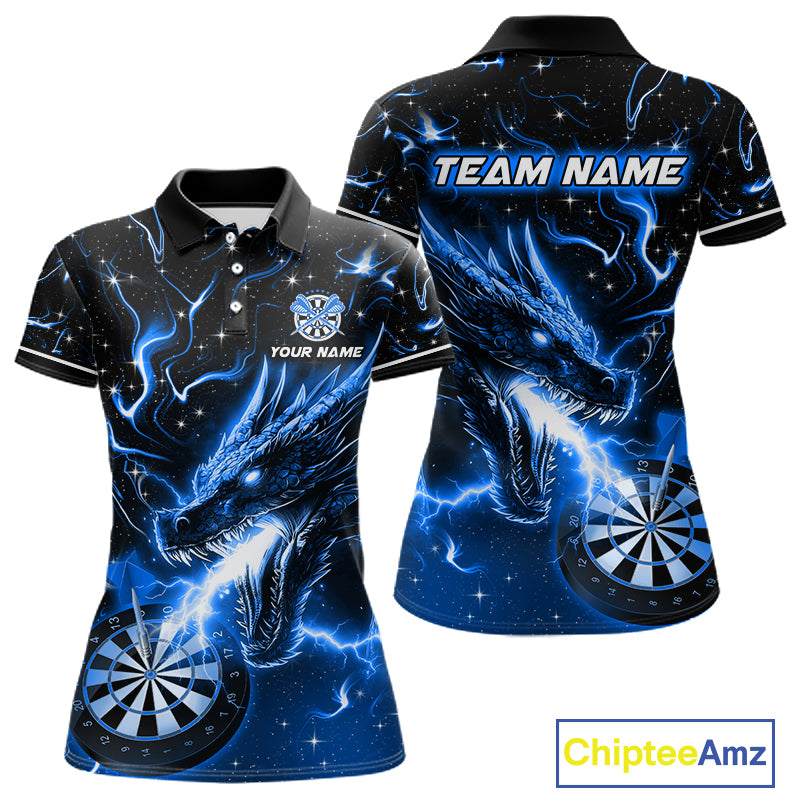 Blue Flame Dragon Dartboard Custom Dart Shirts for Women Dart Team Jerseys Polo & 1/4 Zip NNT370