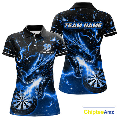 Blue Flame Dragon Dartboard Custom Dart Shirts for Women Dart Team Jerseys Polo & 1/4 Zip NNT370