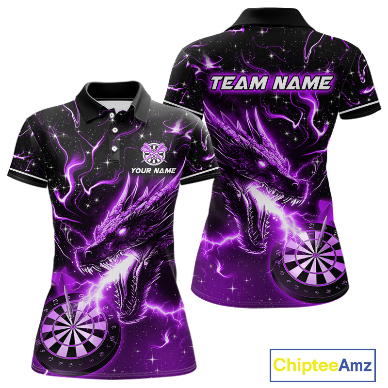 Purple Flame Dragon Dartboard Custom Dart Shirts for Women Dart Team Jerseys Polo & 1/4 Zip NNT370