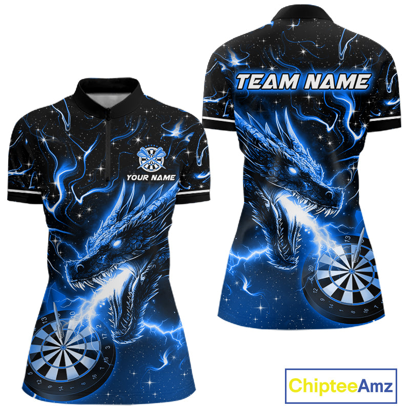 Blue Flame Dragon Dartboard Custom Dart Shirts for Women Dart Team Jerseys Polo & 1/4 Zip NNT370