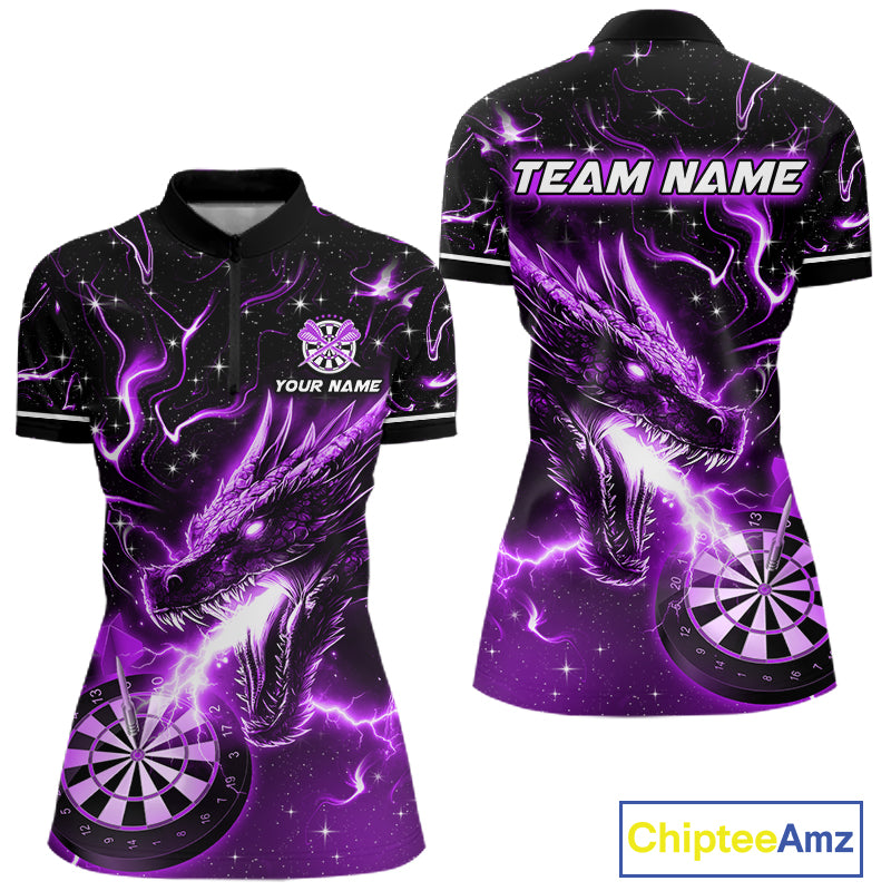 Purple Flame Dragon Dartboard Custom Dart Shirts for Women Dart Team Jerseys Polo & 1/4 Zip NNT370