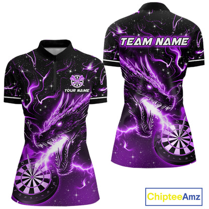 Purple Flame Dragon Dartboard Custom Dart Shirts for Women Dart Team Jerseys Polo & 1/4 Zip NNT370