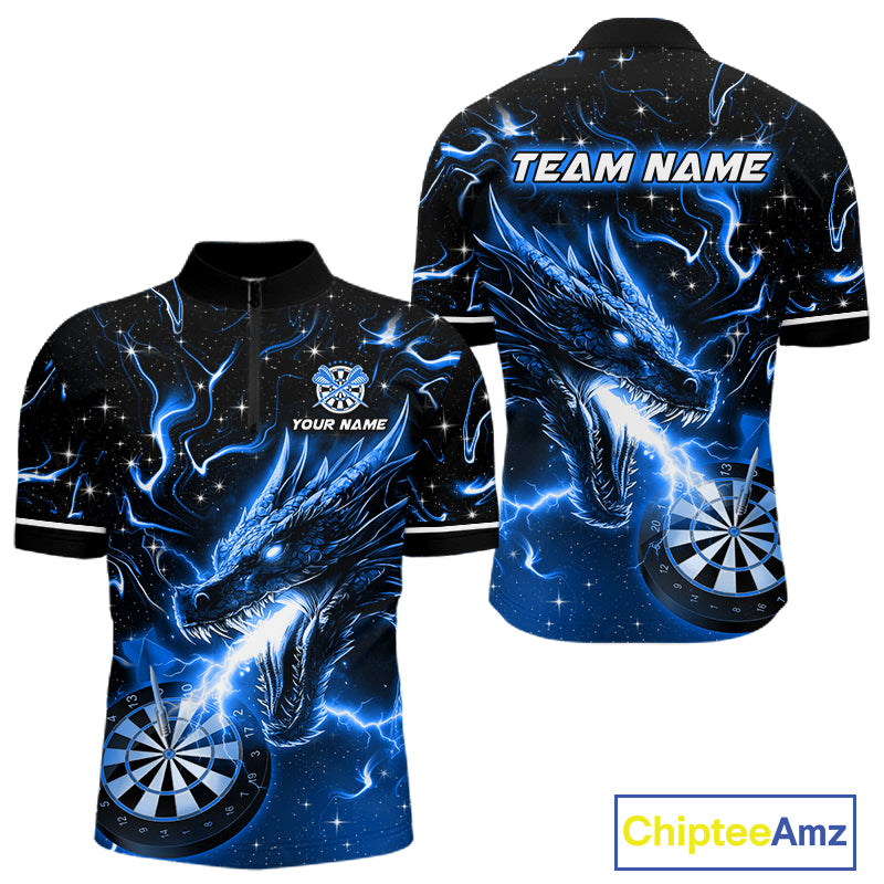Blue Flame Dragon Dartboard Custom Dart Shirts for Men Dart Team Jerseys Polo & 1/4 Zip NNT370