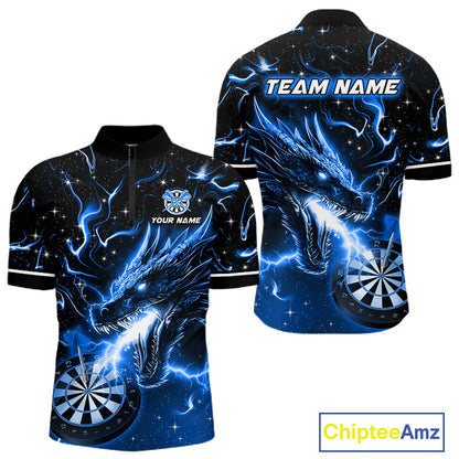 Blue Flame Dragon Dartboard Custom Dart Shirts for Men Dart Team Jerseys Polo & 1/4 Zip NNT370