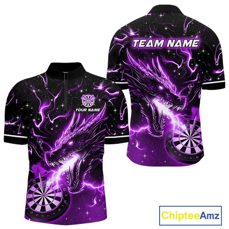 Purple Flame Dragon Dartboard Custom Dart Shirts for Men Dart Team Jerseys Polo & 1/4 Zip NNT370
