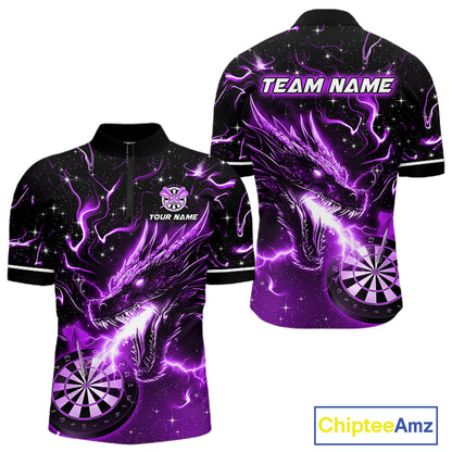 Purple Flame Dragon Dartboard Custom Dart Shirts for Men Dart Team Jerseys Polo & 1/4 Zip NNT370