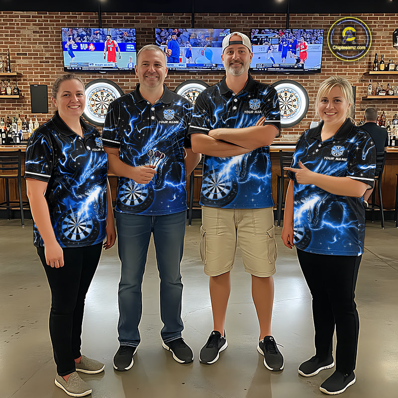 Blue Flame Dragon Dartboard Custom Dart Shirts for Women Dart Team Jerseys Polo & 1/4 Zip NNT370