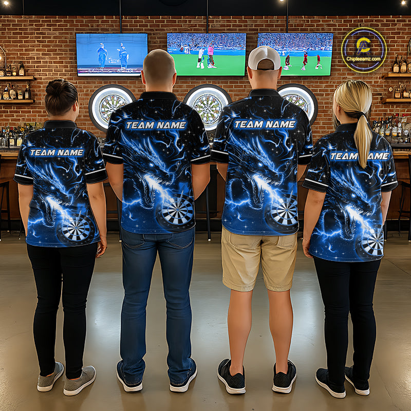 Blue Flame Dragon Dartboard Custom Dart Shirts for Women Dart Team Jerseys Polo & 1/4 Zip NNT370