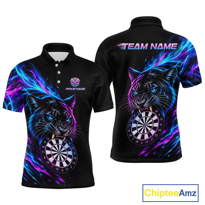 Neon Panther and Dartboard Custom Dart Shirts for Men Dart Team Jerseys Polo & 1/4 Zip NNT371