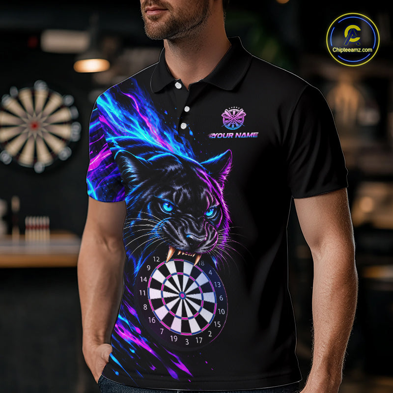 Neon Panther and Dartboard Custom Dart Shirts for Men Dart Team Jerseys Polo & 1/4 Zip NNT371