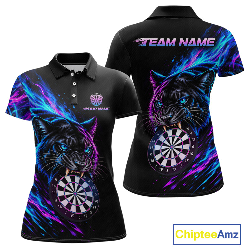 Neon Panther and Dartboard Custom Dart Shirts for Women Dart Team Jerseys Polo & 1/4 Zip NNT371