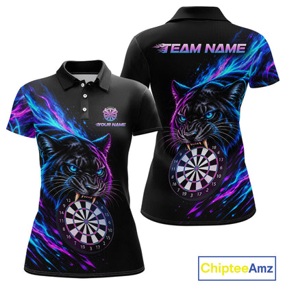 Neon Panther and Dartboard Custom Dart Shirts for Women Dart Team Jerseys Polo & 1/4 Zip NNT371