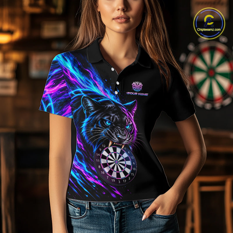 Neon Panther and Dartboard Custom Dart Shirts for Women Dart Team Jerseys Polo & 1/4 Zip NNT371
