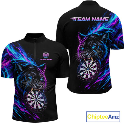 Neon Panther and Dartboard Custom Dart Shirts for Men Dart Team Jerseys Polo & 1/4 Zip NNT371