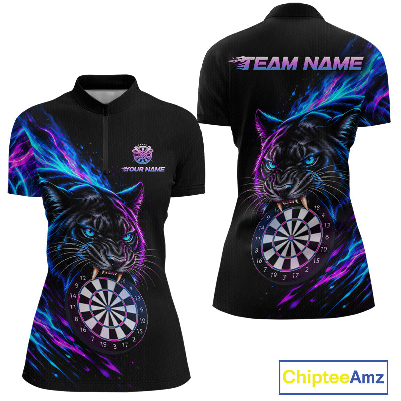 Neon Panther and Dartboard Custom Dart Shirts for Women Dart Team Jerseys Polo & 1/4 Zip NNT371