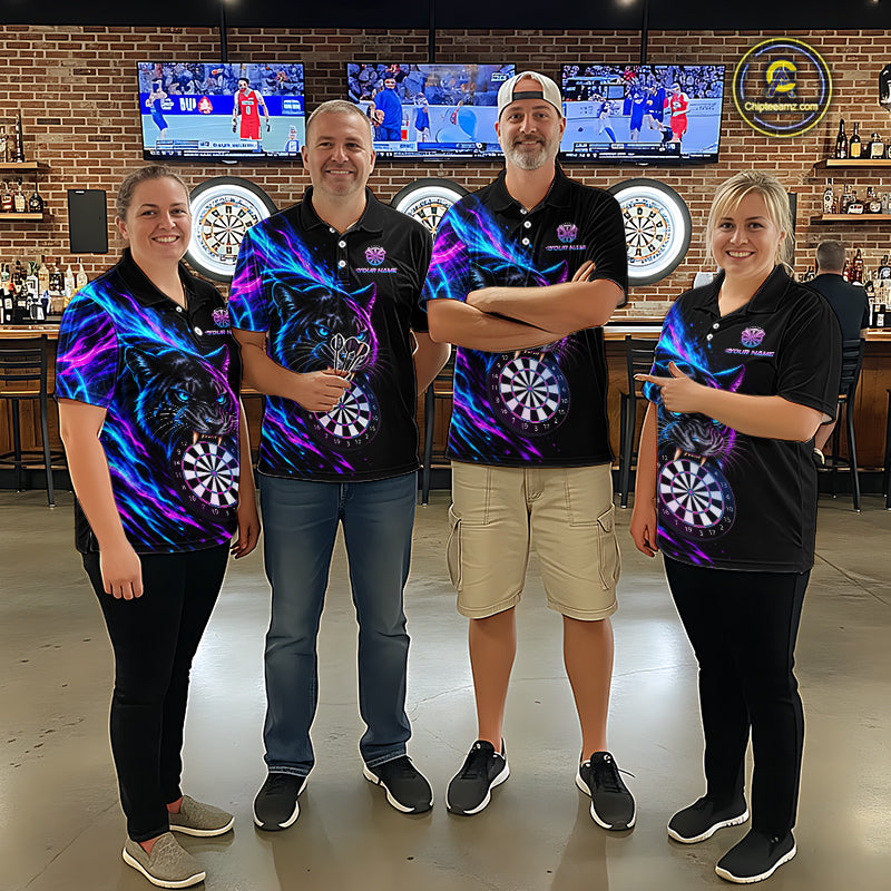 Neon Panther and Dartboard Custom Dart Shirts for Women Dart Team Jerseys Polo & 1/4 Zip NNT371