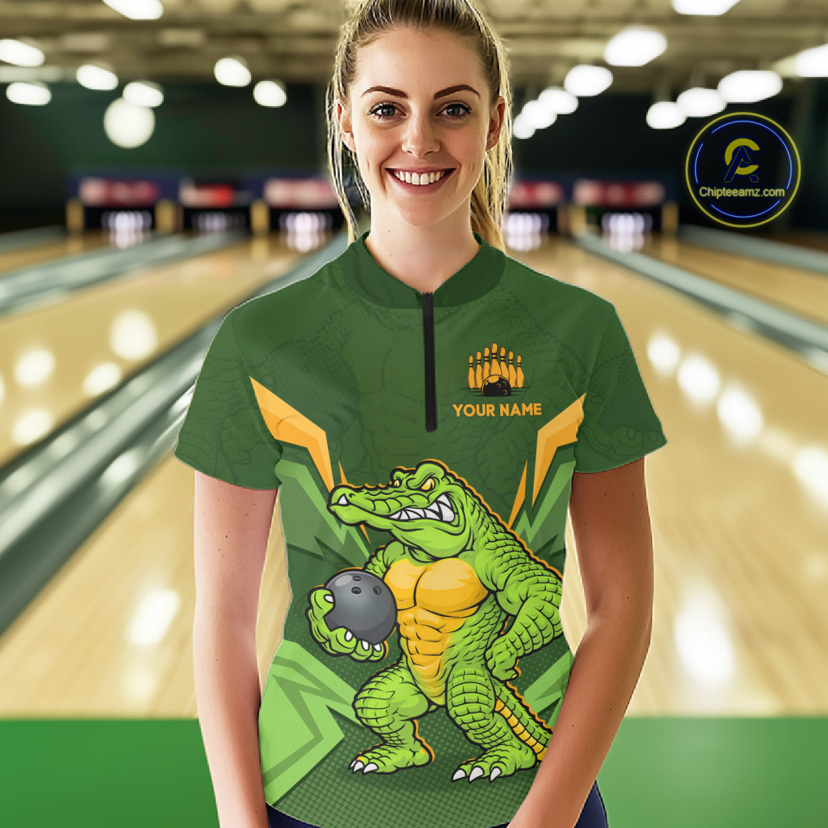 Personalized Funny Crocodile Bowling Shirt Alligator Bowling Jersey for Women Polo & 1/4 Zip HNT209