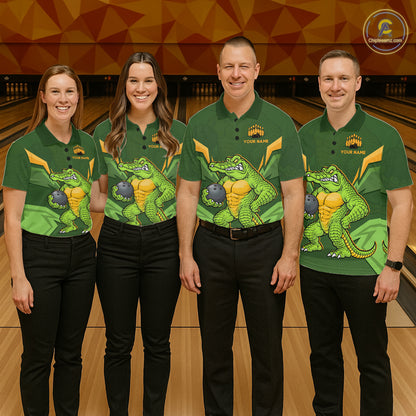 Personalized Funny Crocodile Bowling Shirt Alligator Bowling Jersey for Men Polo & 1/4 Zip HNT209