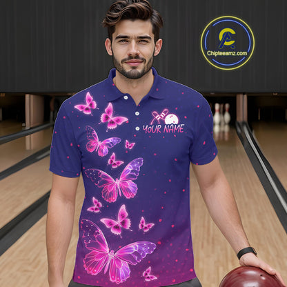 Custom Purple Galaxy Butterflies Bowling Team Shirts Bowling Jersey for Men Bowling League HNT467