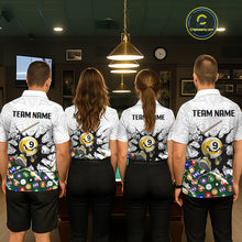 Load image into Gallery viewer, Four people wearing matching billiard team shirts in a billiard alley.