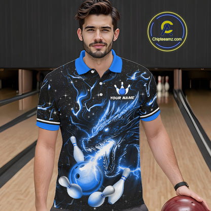 Blue Lightning Dragon Custom Bowling Shirts for Men Bowling Team Jersey Polo & 1/4 Zip HNT671