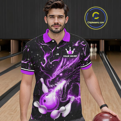 Purple Lightning Dragon Custom Bowling Shirts for Men Bowling Team Jersey Polo & 1/4 Zip HNT671