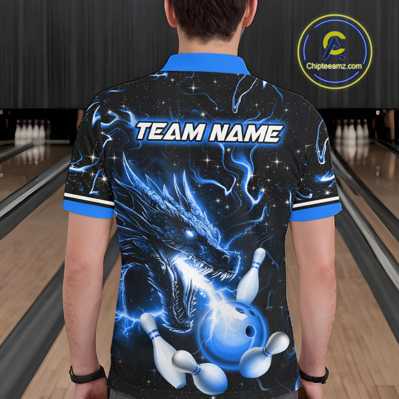 Blue Lightning Dragon Custom Bowling Shirts for Men Bowling Team Jersey Polo & 1/4 Zip HNT671