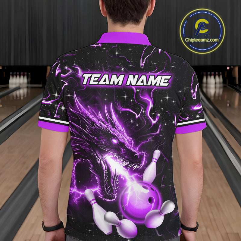 Purple Lightning Dragon Custom Bowling Shirts for Men Bowling Team Jersey Polo & 1/4 Zip HNT671