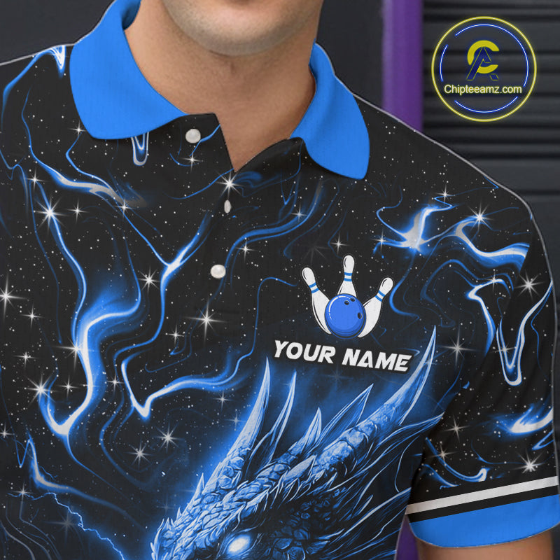 Blue Lightning Dragon Custom Bowling Shirts for Men Bowling Team Jersey Polo & 1/4 Zip HNT671