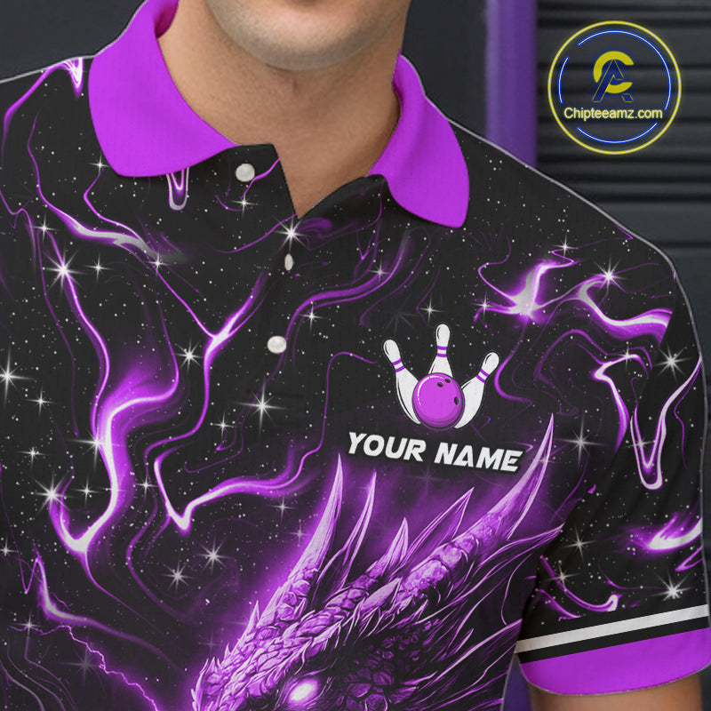 Purple Lightning Dragon Custom Bowling Shirts for Men Bowling Team Jersey Polo & 1/4 Zip HNT671