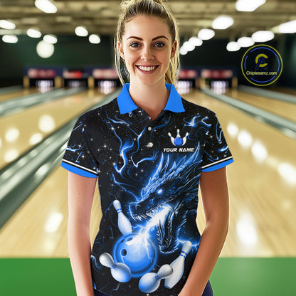 Blue Lightning Dragon Custom Bowling Shirts for Women Bowling Team Jersey Polo & 1/4 Zip HNT671