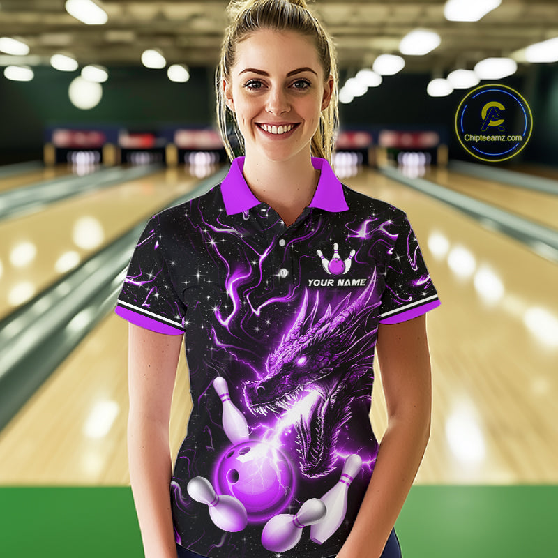 Purple Lightning Dragon Custom Bowling Shirts for Women Bowling Team Jersey Polo & 1/4 Zip HNT671