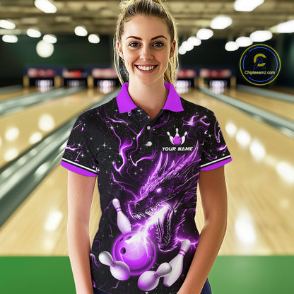 Purple Lightning Dragon Custom Bowling Shirts for Women Bowling Team Jersey Polo & 1/4 Zip HNT671