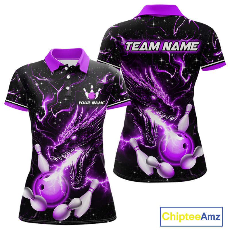 Purple Lightning Dragon Custom Bowling Shirts for Women Bowling Team Jersey Polo & 1/4 Zip HNT671