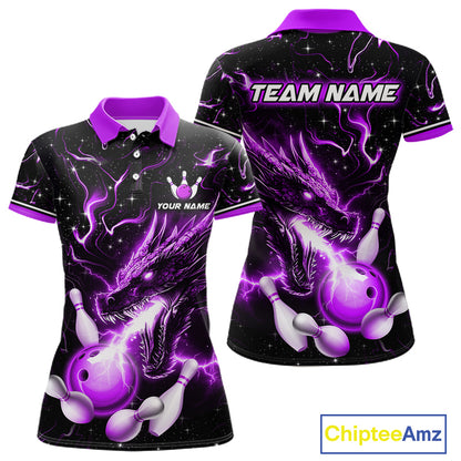Purple Lightning Dragon Custom Bowling Shirts for Women Bowling Team Jersey Polo & 1/4 Zip HNT671