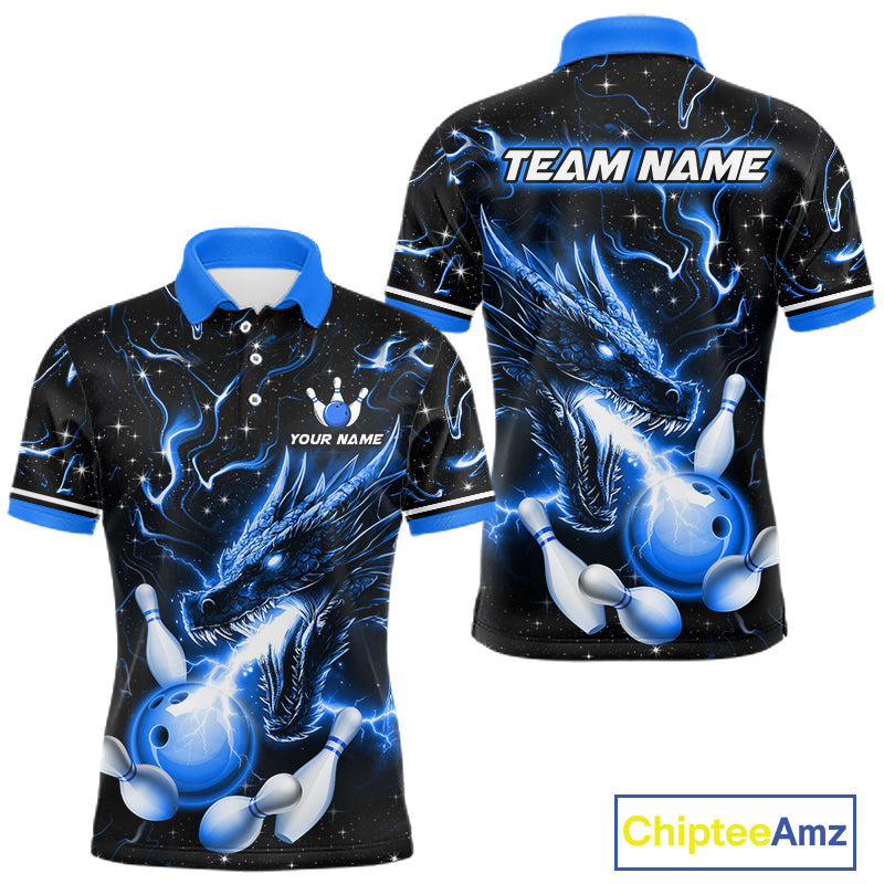 Blue Lightning Dragon Custom Bowling Shirts for Men Bowling Team Jersey Polo & 1/4 Zip HNT671