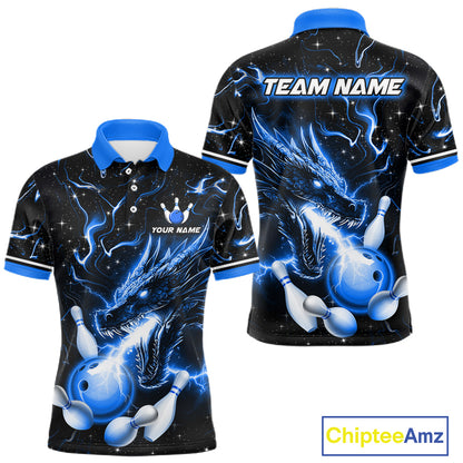 Blue Lightning Dragon Custom Bowling Shirts for Men Bowling Team Jersey Polo & 1/4 Zip HNT671