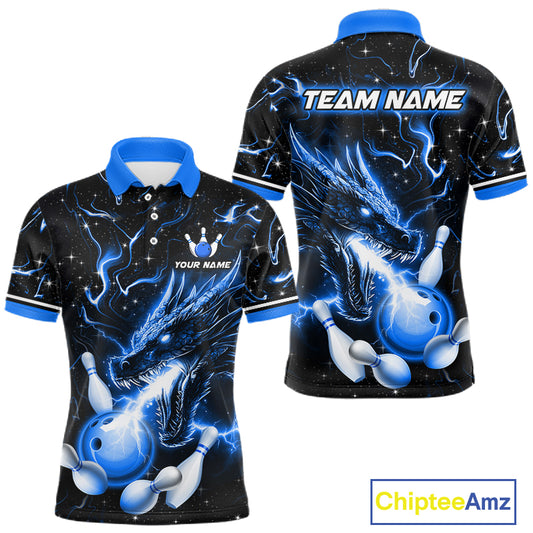 Blue Lightning Dragon Custom Bowling Shirts for Men Bowling Team Jersey Polo & 1/4 Zip HNT671