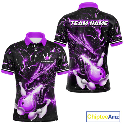 Purple Lightning Dragon Custom Bowling Shirts for Men Bowling Team Jersey Polo & 1/4 Zip HNT671